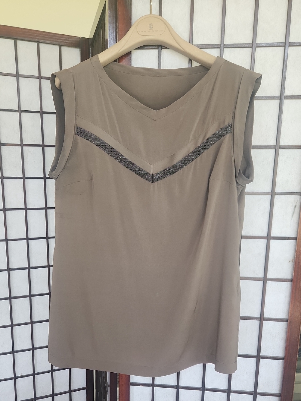 Brunello Cucinelli Silk Olive Green Top